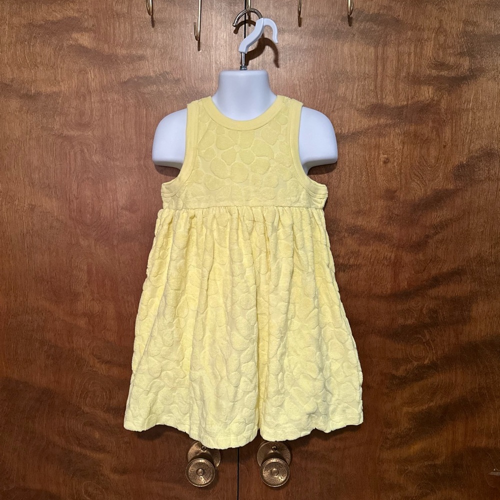 Hanna Andersson 100 Sleeveless Terry Dress with Pockets Girls 4 Yellow Floral